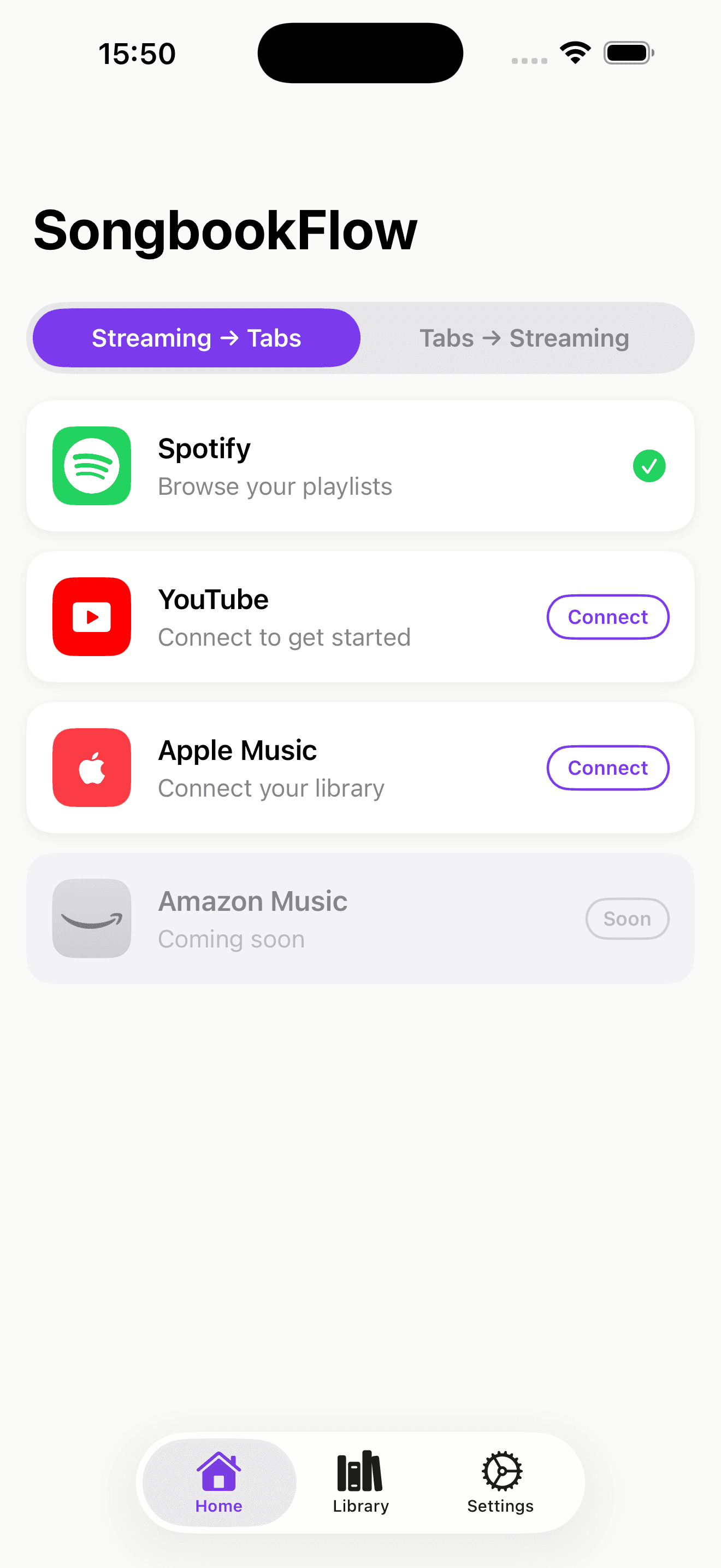 SongbookFlow home screen